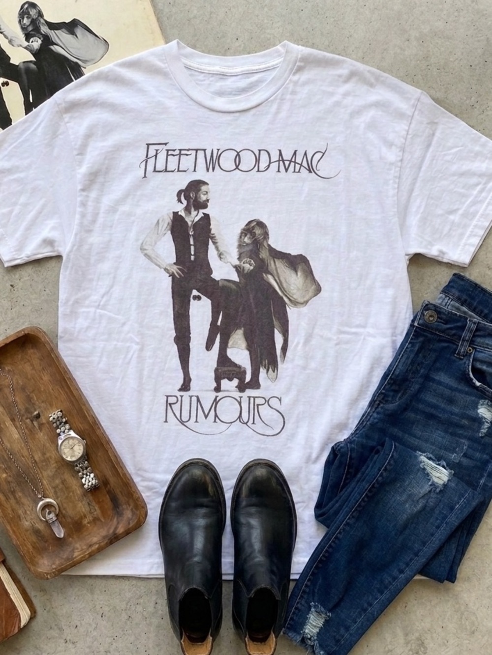 Fleetwood Mac Rumours Graphic T-Shirt White Unisex 2XL Band Merch Streetwear